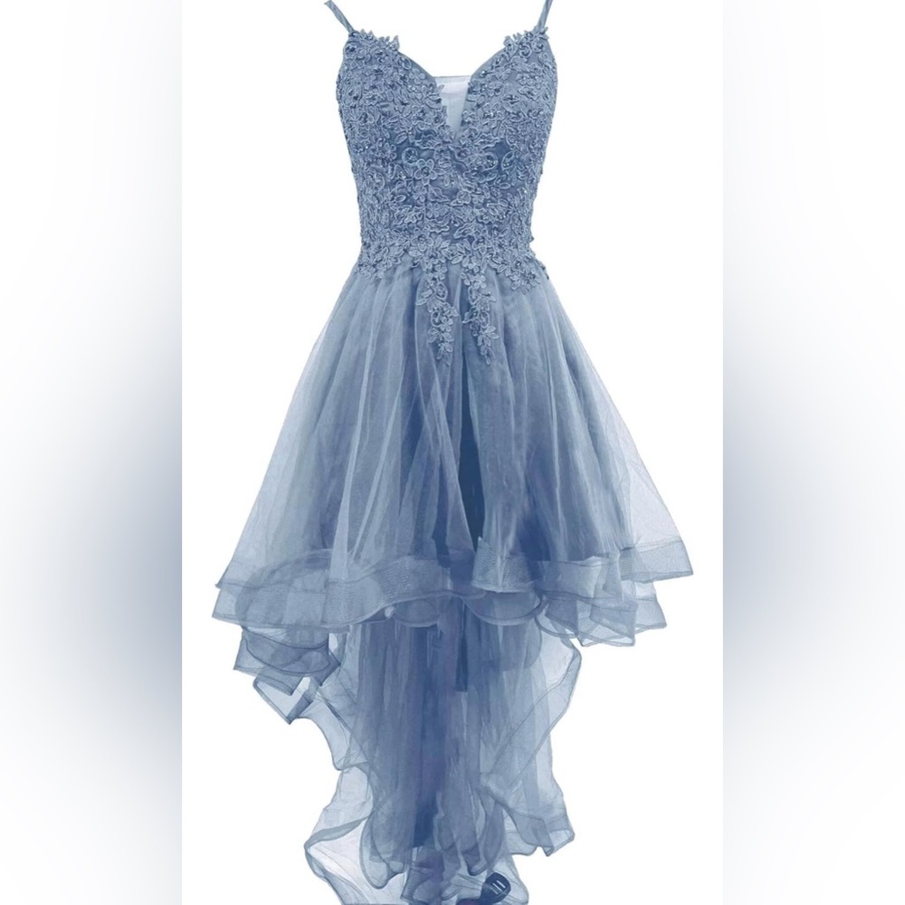 Girls Blue Lace & Tulle High-Low Dress